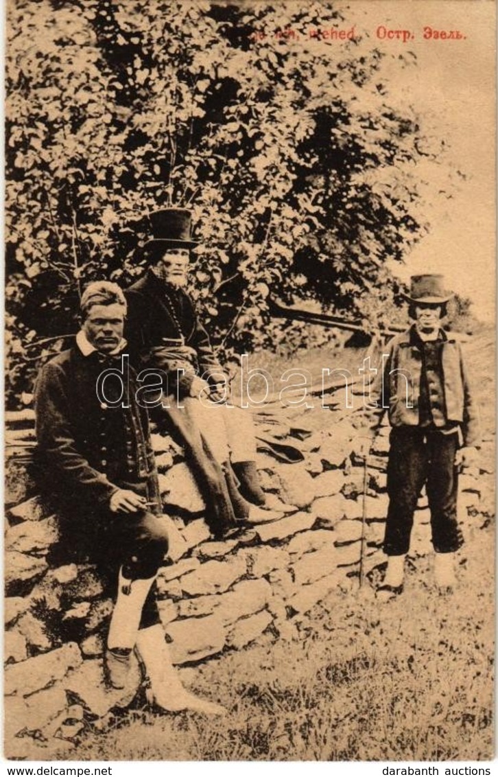 * T2 Saaremaa, Ezel Island; Estonian Folklore, Men In Hats. Eesti Rahva Museum, Tartus No. 211. Foto E. Allas, 1895. - Zonder Classificatie