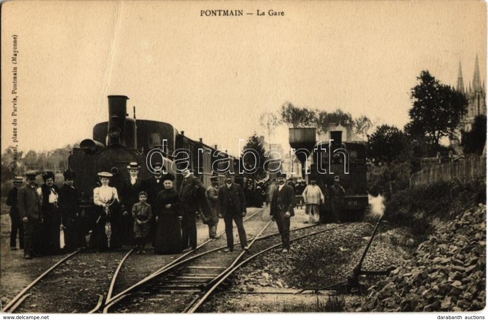 ** T3 Pontmain, La Gare / Bahnhof / Railway Station, Railwaymen, Locomotive (fa) - Zonder Classificatie