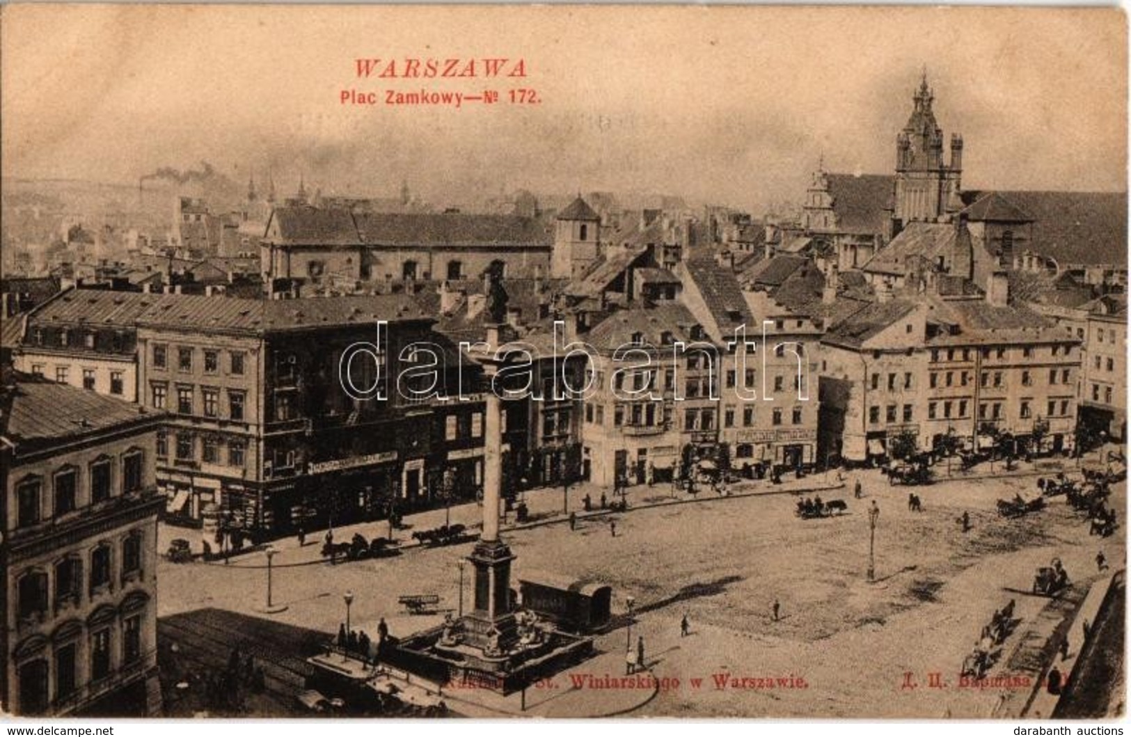 ** T2/T3 Warsaw, Warszawa; Plac Zamkowy / Castle Square With Shops, Horse-drawn Tram. Phototypie Scherer, Nabholz & Co.  - Non Classés