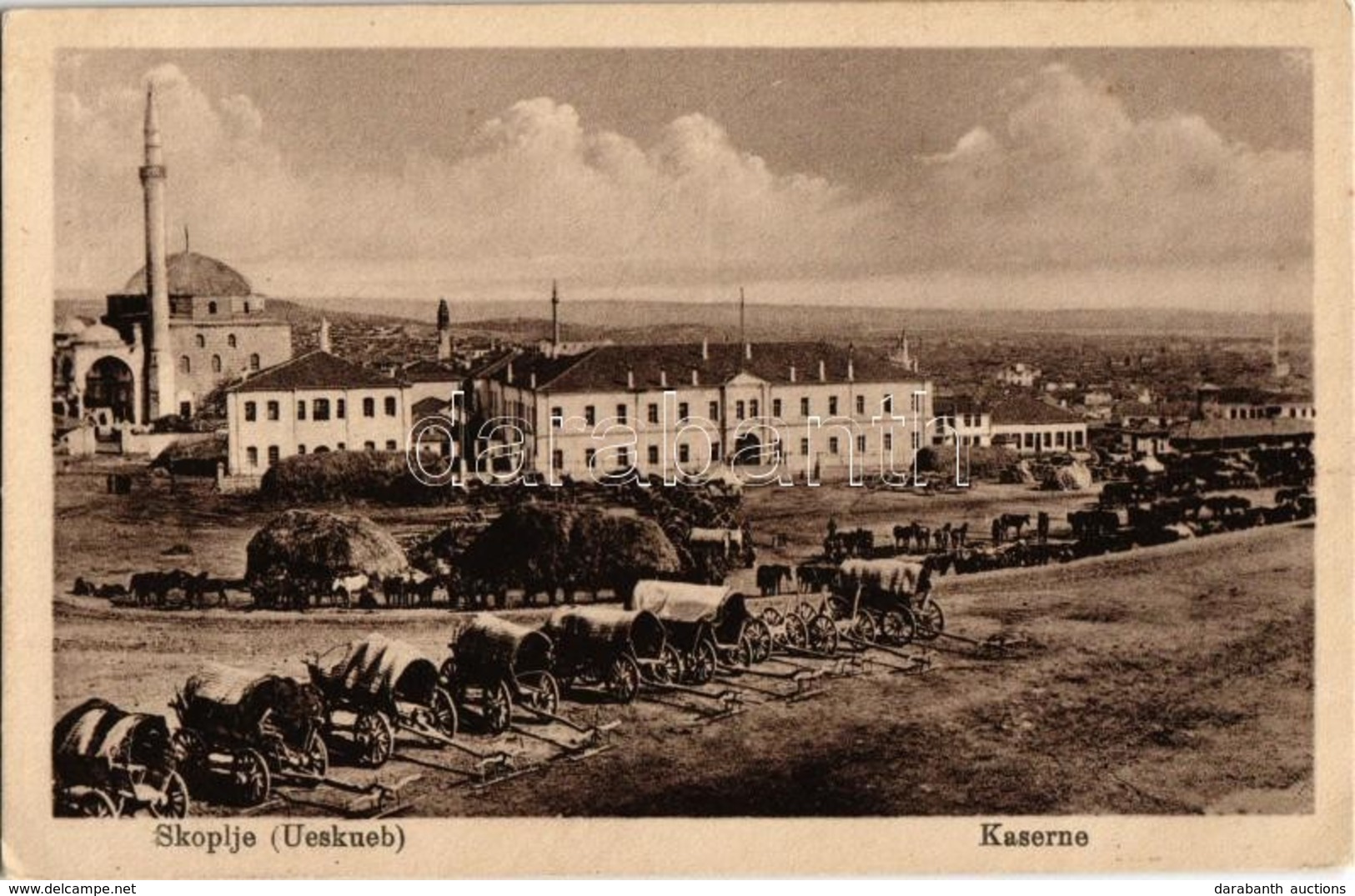 * T2/T3 1918 Skopje, Üsküb; Kaserne / Military Barracks With Train (EK) - Zonder Classificatie