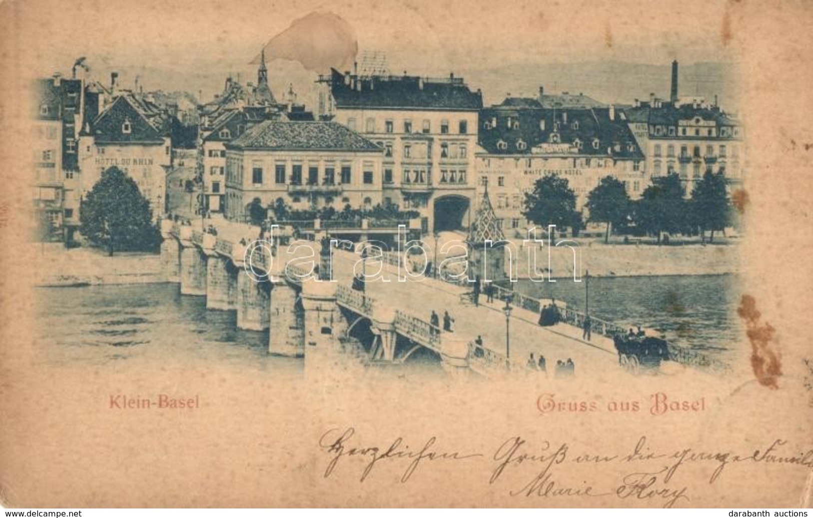T2/T3 1899 Basel, Klein-Basel; Hotel Du Rhin, White Cross Hotel, Hotel Krafft, Bridge (EK) - Zonder Classificatie