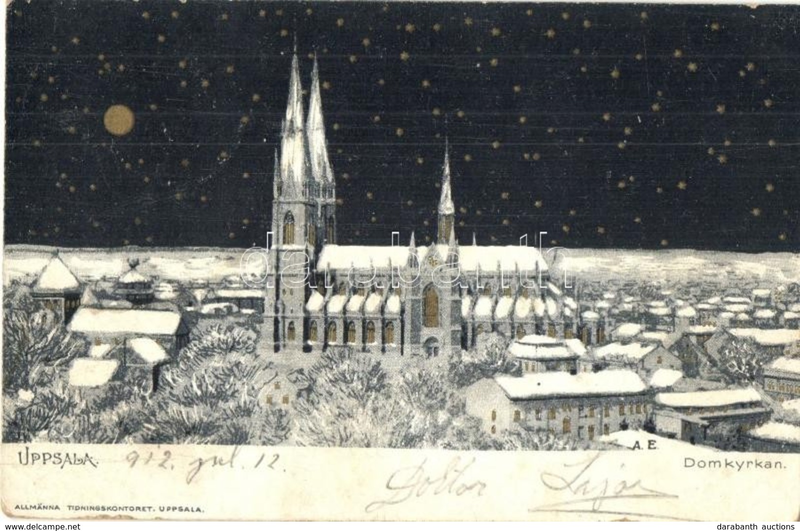 * T2/T3 1912 Uppsala, Upsala; Domkyrkan / Church, Cathedral, Winter At Night (fa) - Zonder Classificatie