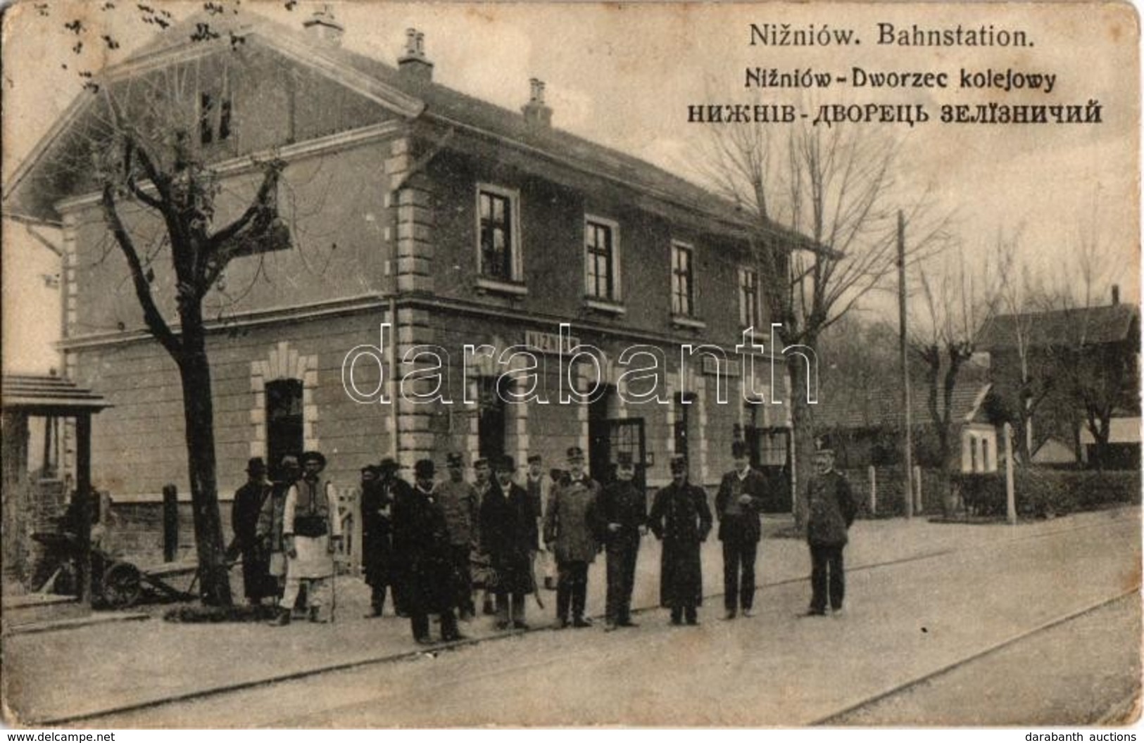 ** T2/T3 Nyzhniv, Nizniów; Bahnstation, Bahnhof. Kunstverlag E. Schreier N. 3557. / Vasútállomás / Dworzec Kolejowy / Ra - Zonder Classificatie