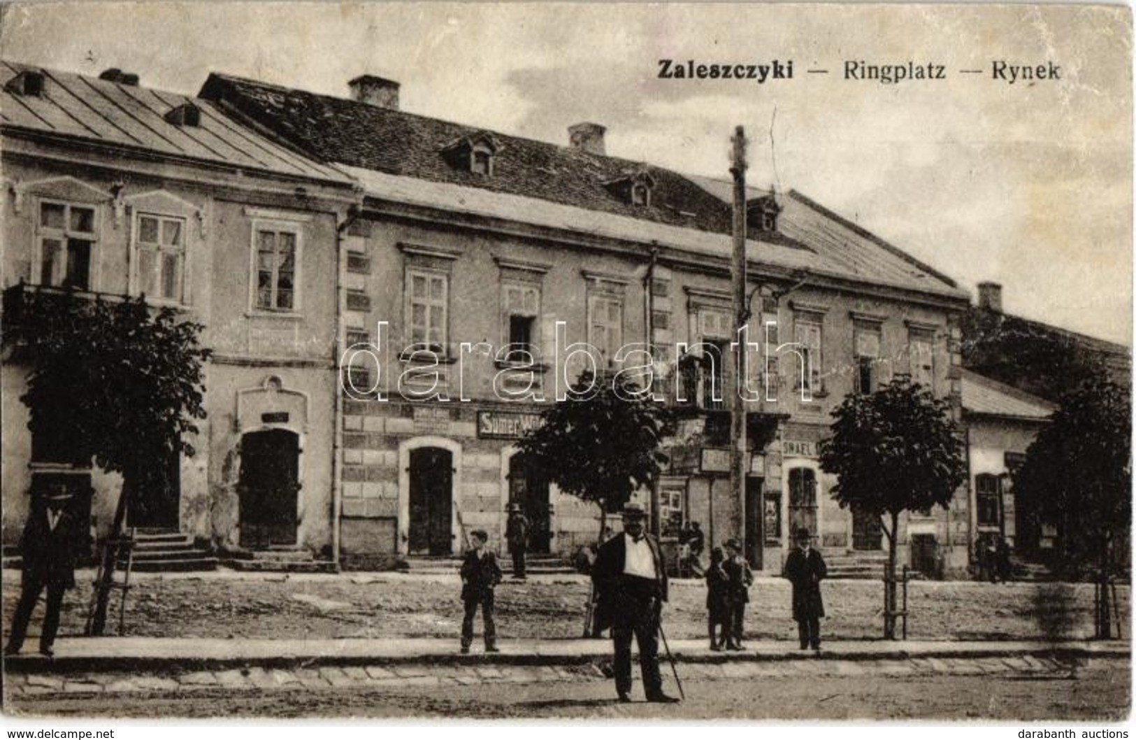 T3 Zalishchyky, Zaleszczyki; Ringplatz / Rynek / Street View With Shops + 1916 K. K. 21. Landwehr-Infanterie-Truppendivi - Non Classés