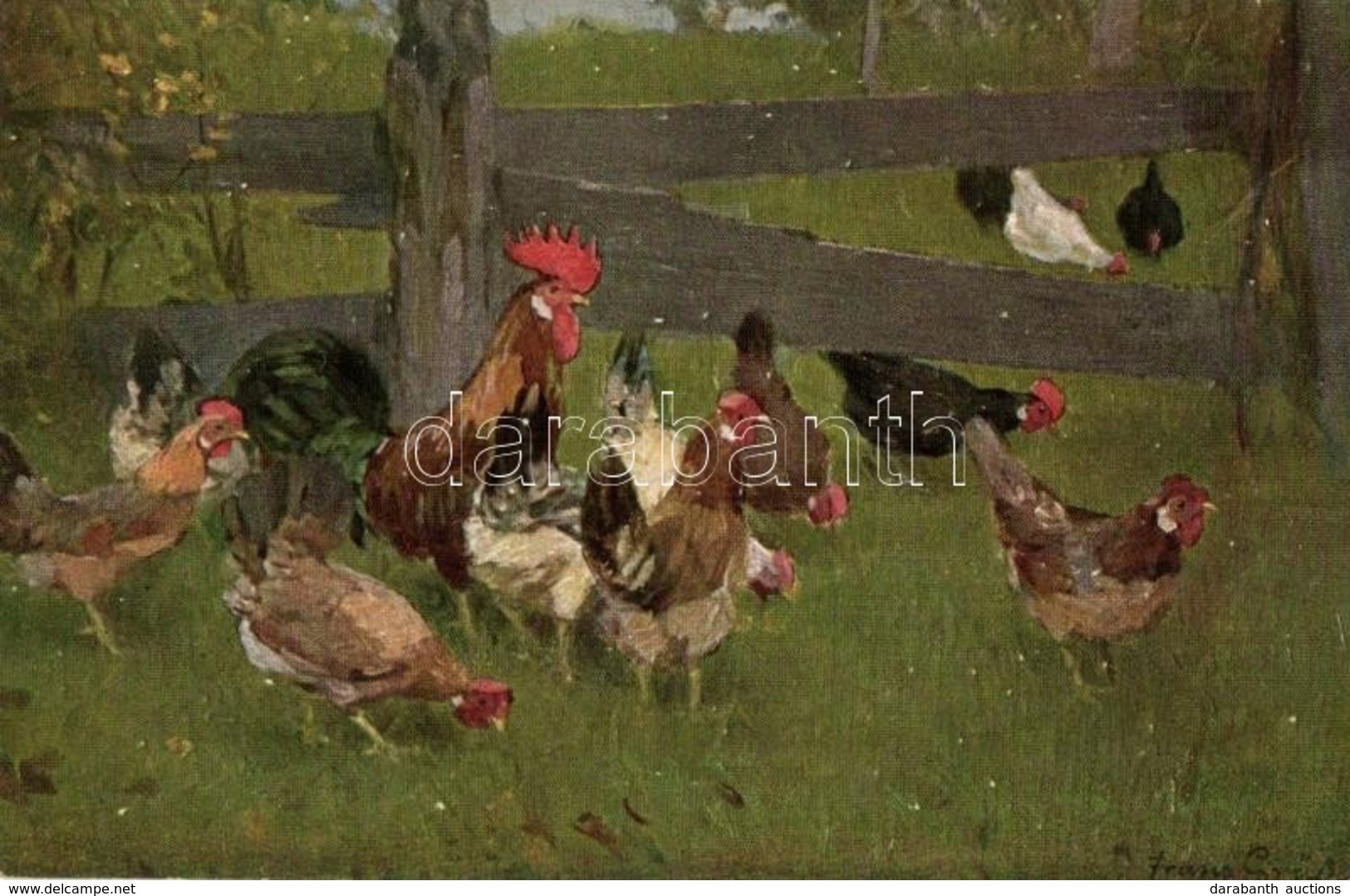 ** T2 Federvieh / Chickens With Rooster, Erpaco Faksimile-Ölgeämhle Serie 6/2., Artist Signed - Unclassified