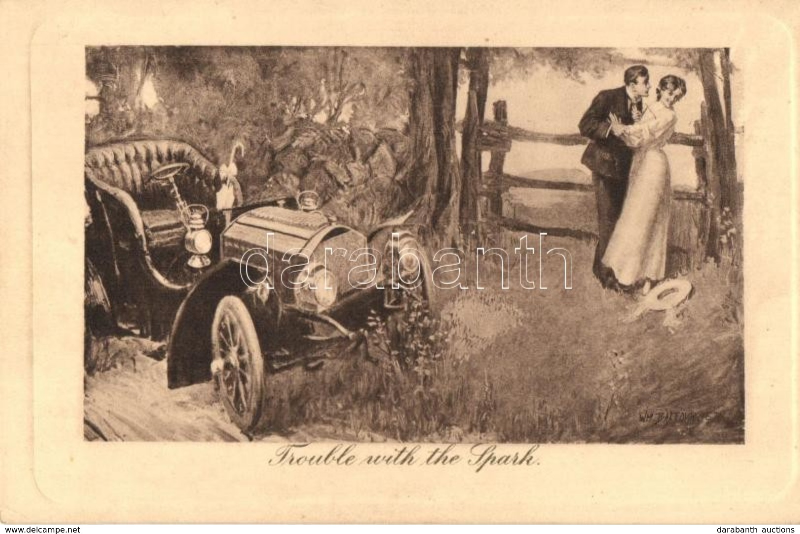 * T2/T3 Trouble With The Spark / Romantic Couple, Humour, Automobile, Pictorial Comedy Postcard No. 85. S: Balfour (EK) - Unclassified