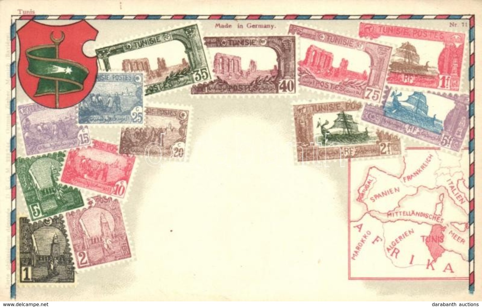 ** T2/T3 Tunisian Stamps, Map, Coat Of Arms, Ottmar Zieher's Carte Philatelique No.71. Litho - Zonder Classificatie