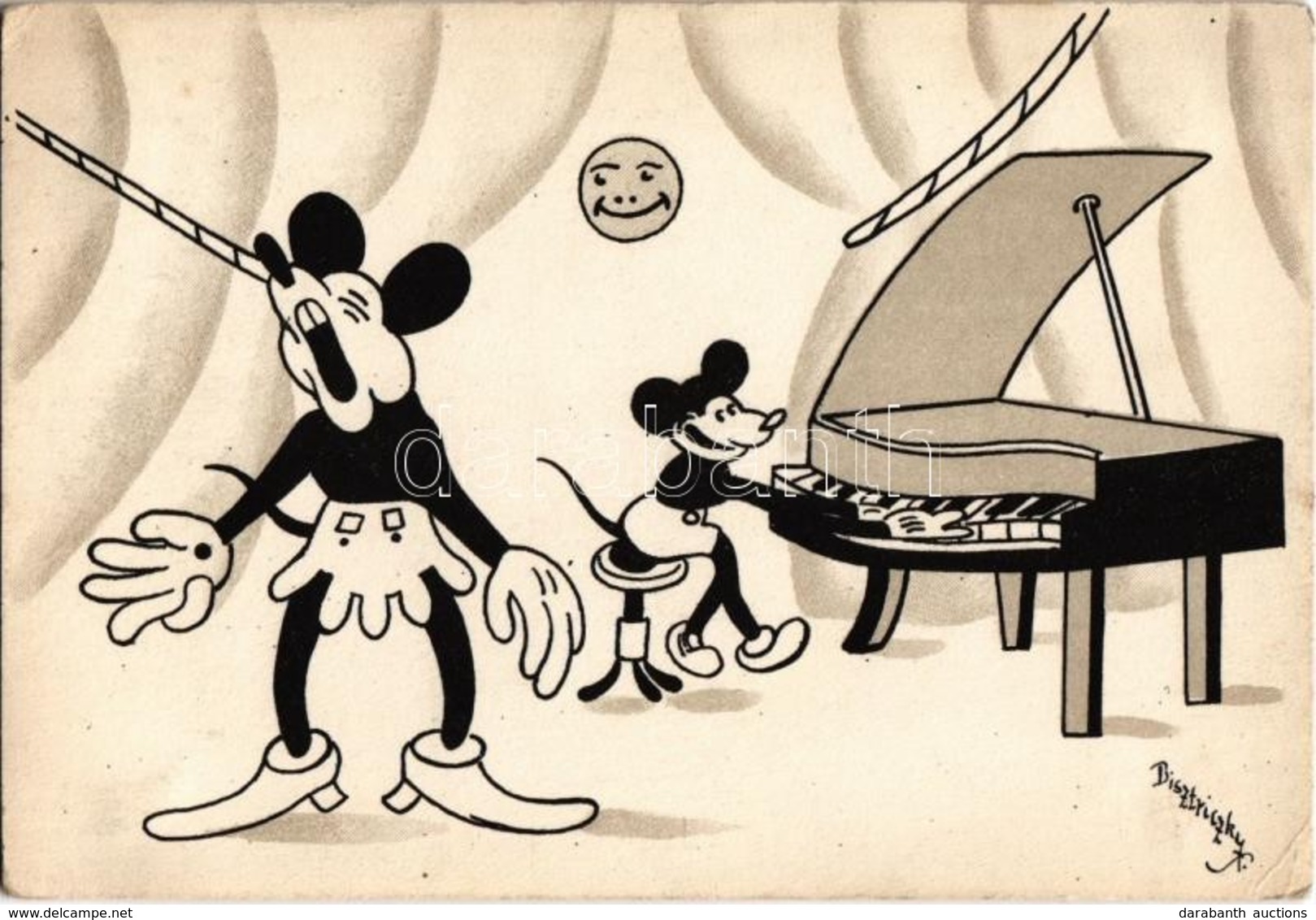 ** T2/T3 Mickey Mouse Playing On The Piano, Minnie Mouse Singing. Early Disney Art Postcard S: Bisztriczky (Rb) - Zonder Classificatie