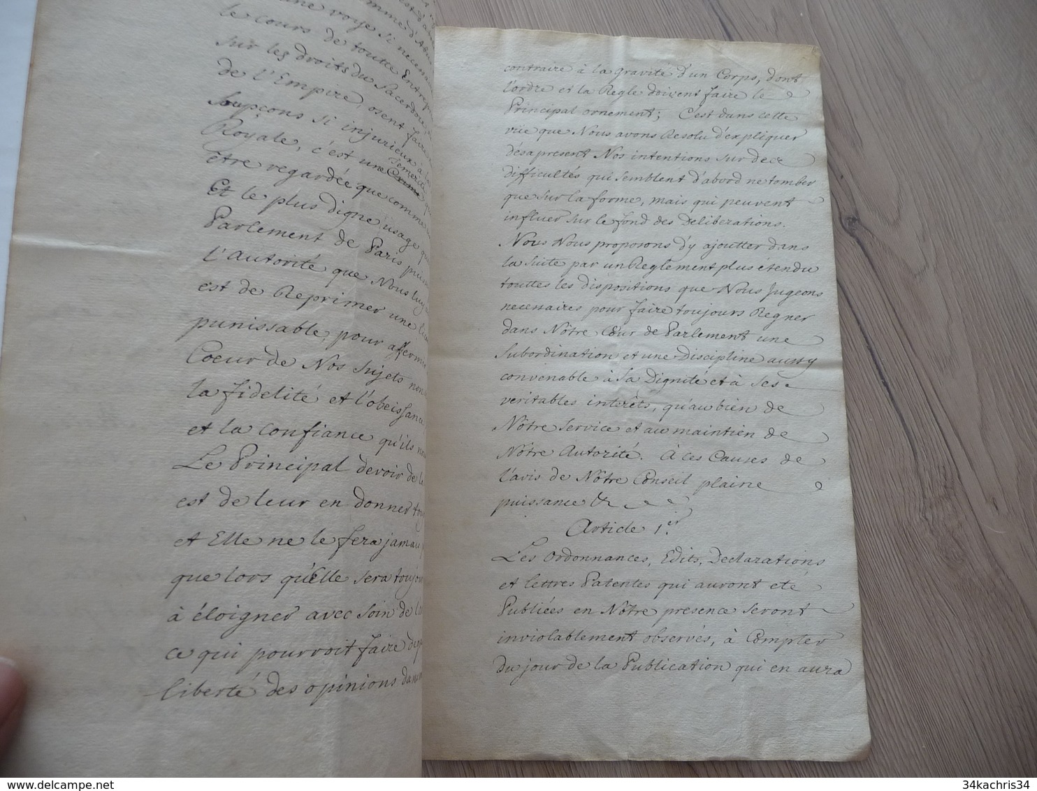 Copie Annoté XVIII XIX ème De La Déclaration Du 18/08/1732 Cours Parlement Paris Lois Religions Organisation De La Cour - Manuscripten