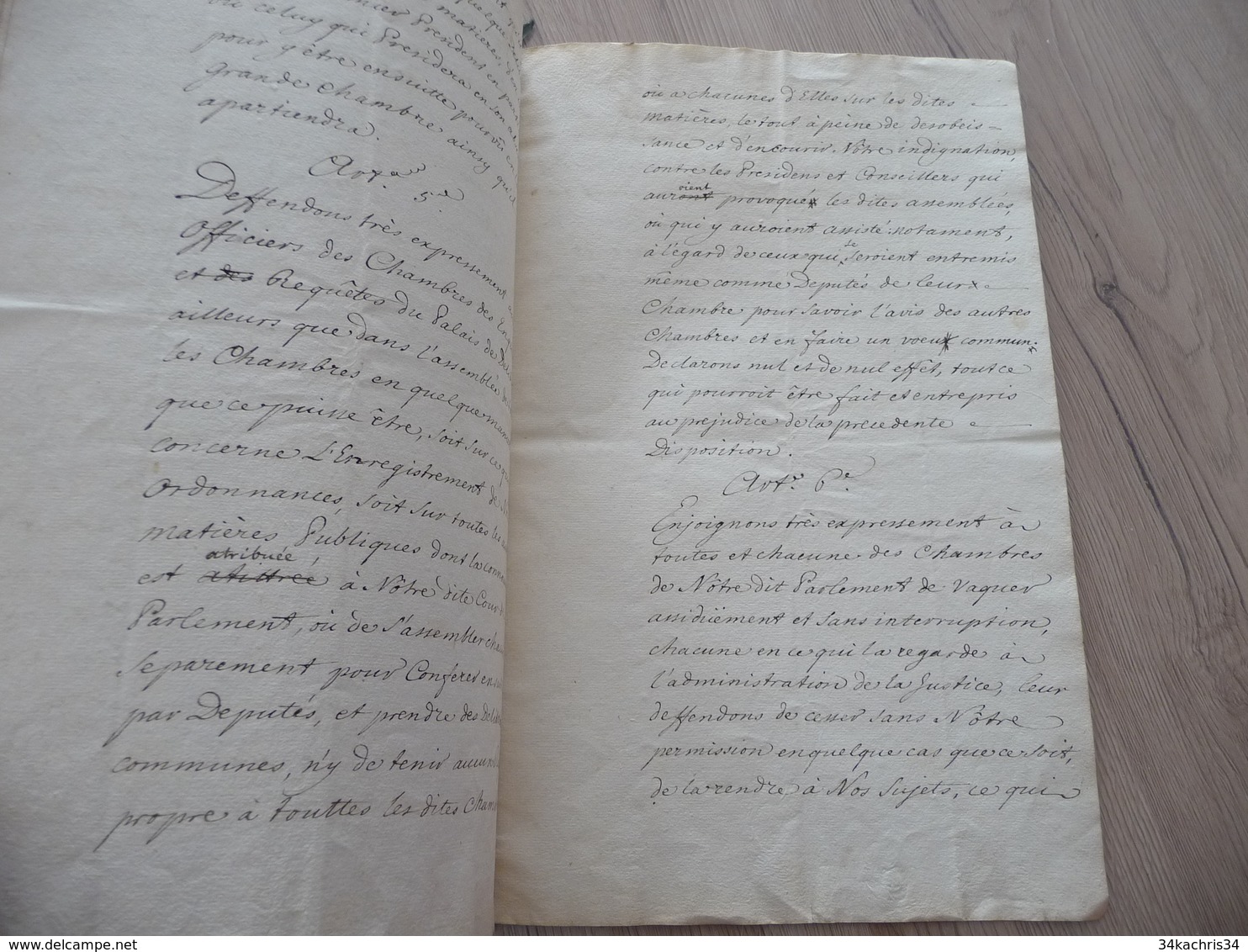 Copie Annoté XVIII XIX ème De La Déclaration Du 18/08/1732 Cours Parlement Paris Lois Religions Organisation De La Cour - Manuscrits