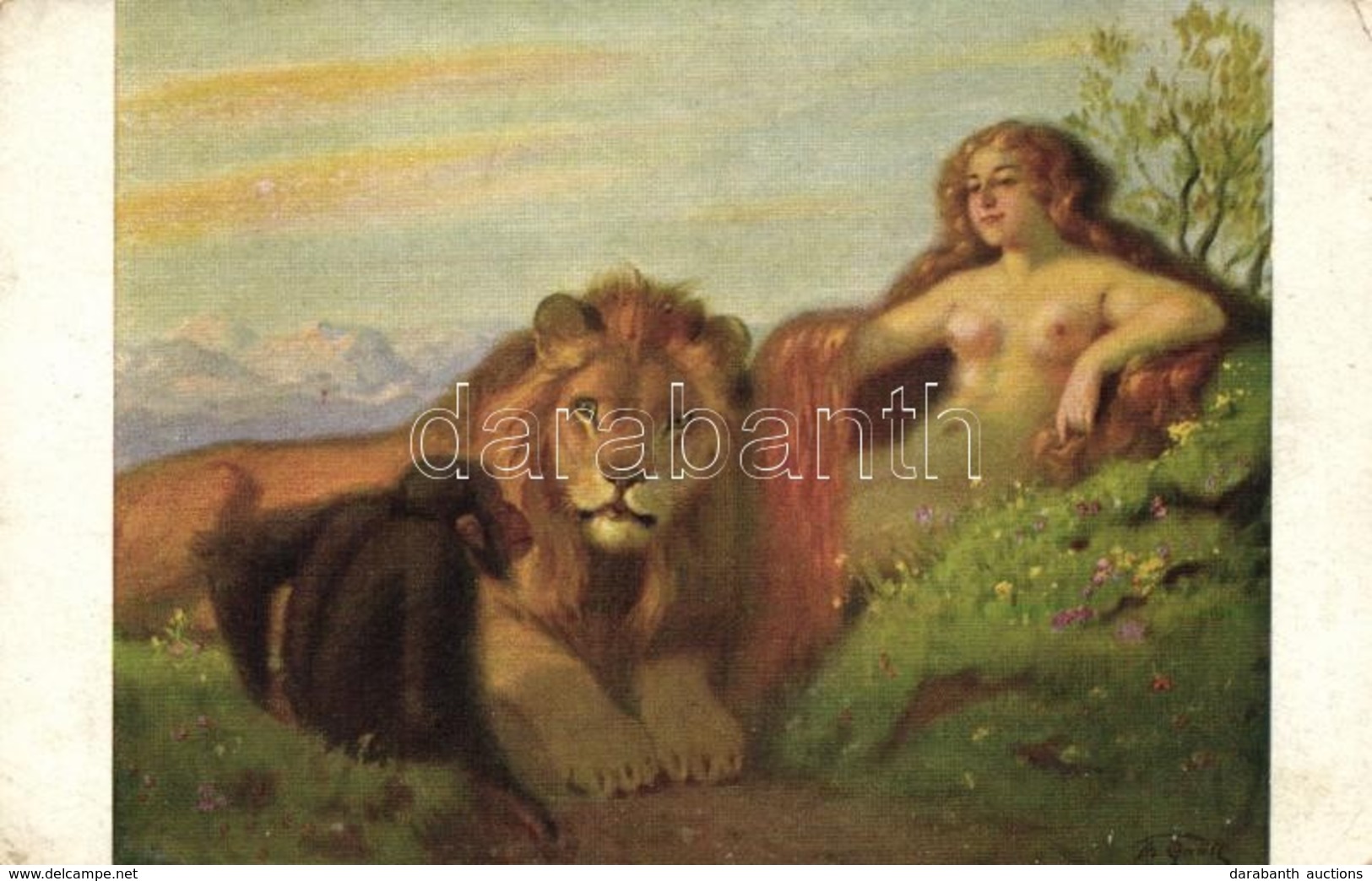 ** T2/T3 Eine Frage / Erotic Nude Art Postcard, Lion S: Th. Grätz (EK) - Unclassified