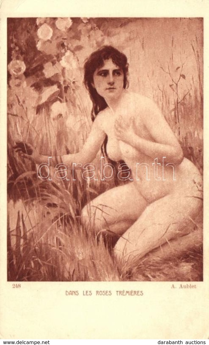 ** T2/T3 'Dans Les Roses Trémiéres' Erotic Art Postcard S: A. Aublet (EK) - Zonder Classificatie