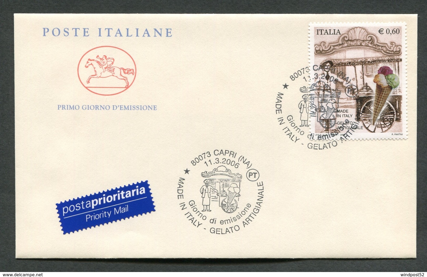 FDC ITALIA 2006 - CAVALLINO - MADE IN ITALY - GELATO ARTIGIANALE - CAPRI ( NA ) - 351 - FDC