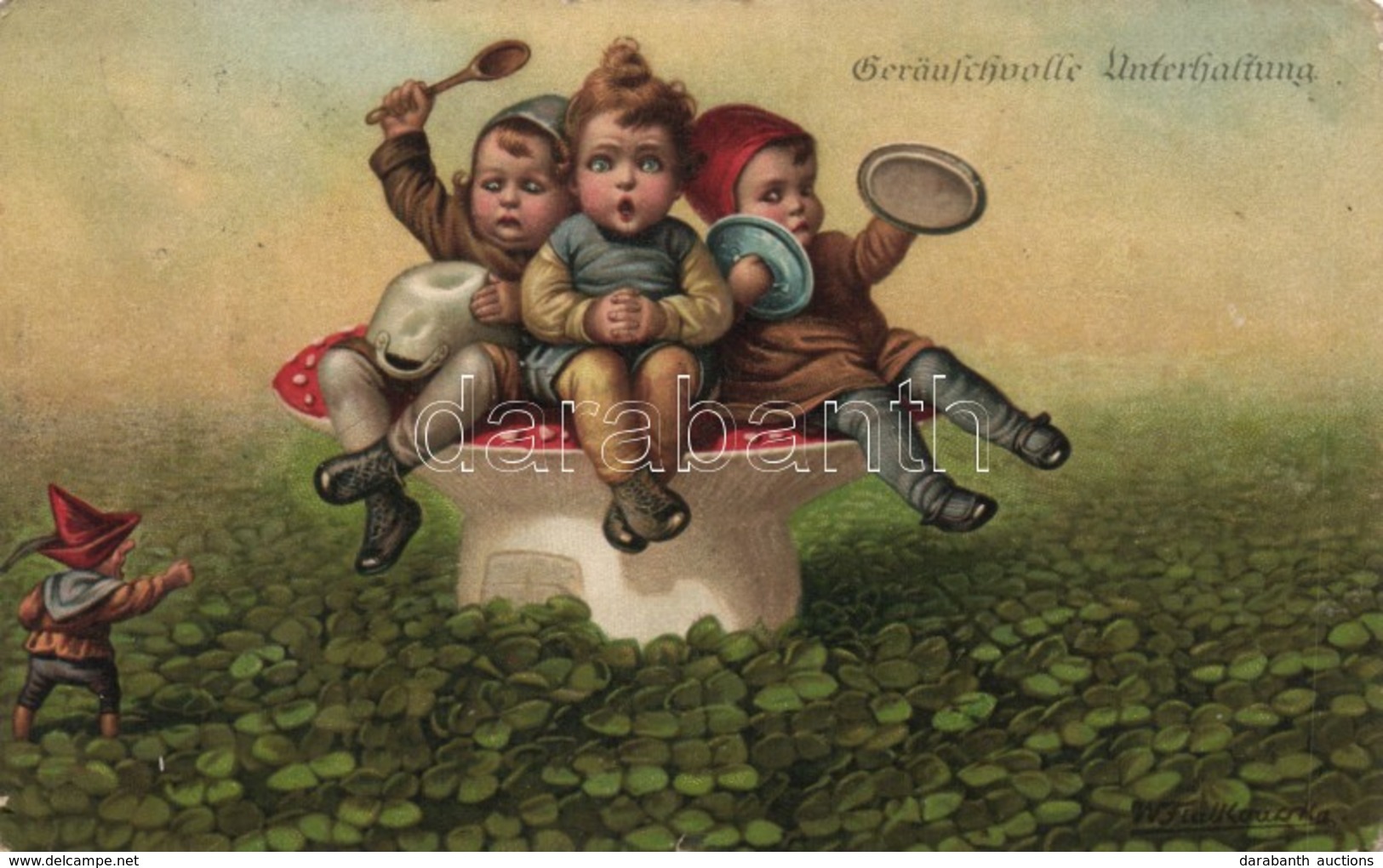 T3 Children On Mushroom, Dwarf, Bizarre Litho S: Fialkowska (small Tear) - Ohne Zuordnung