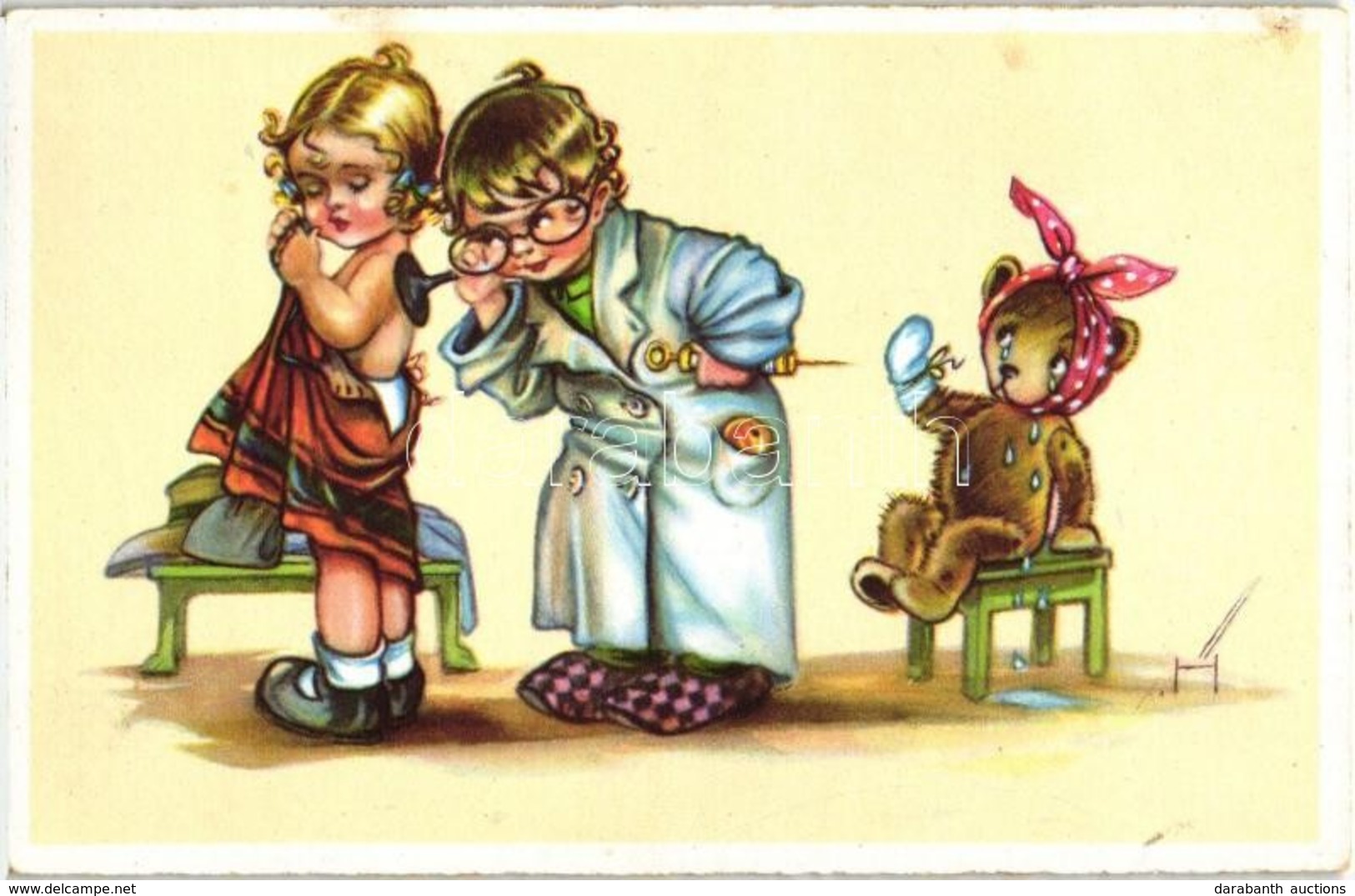 ** T2 Children, Doctor, Teddy Bear, Humour, Ha.Co. 7453., Artist Signed - Unclassified