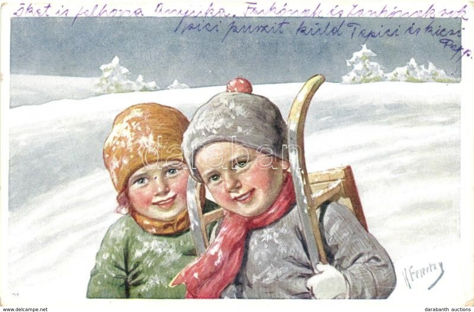 T2/T3 Children With Sledge, B.K.W.I. 613-4. S: Feiertag (EK) - Non Classés