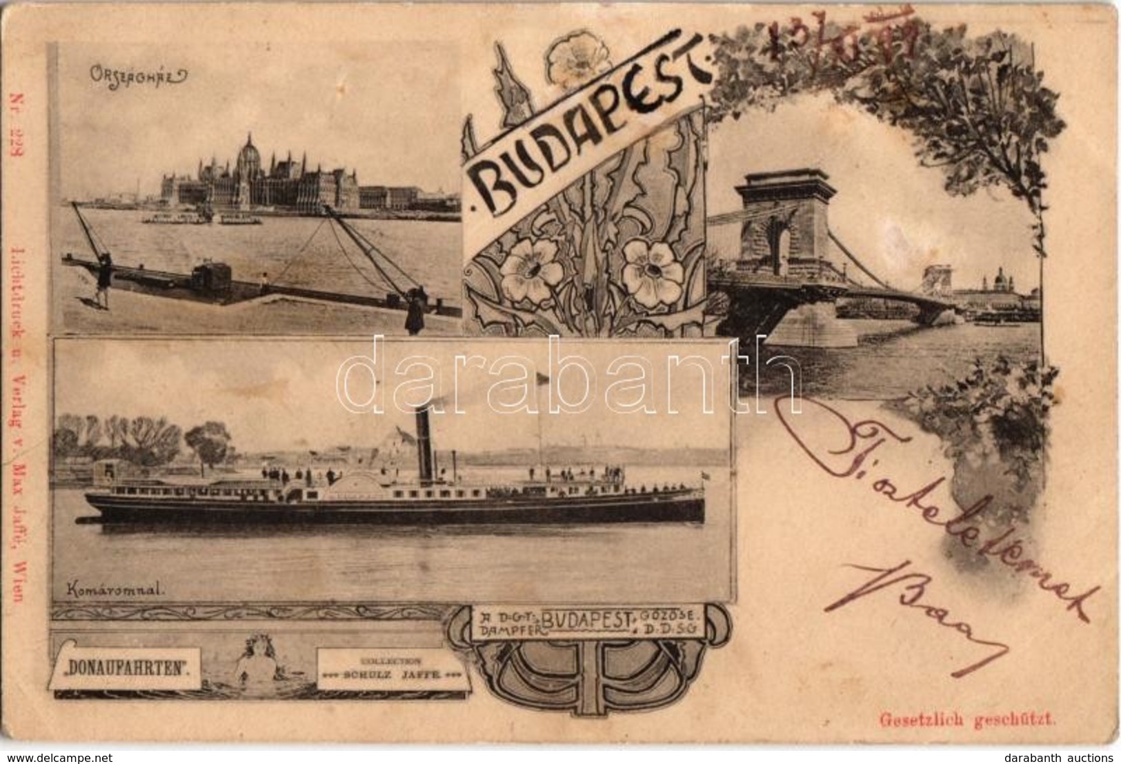 T2/T3 1899 'Budapest' Gőzüzemű Oldalkerekes Személyhajó Budapesten A Lánchídnál és Az Országháznál, Valamint Komáromnál  - Unclassified