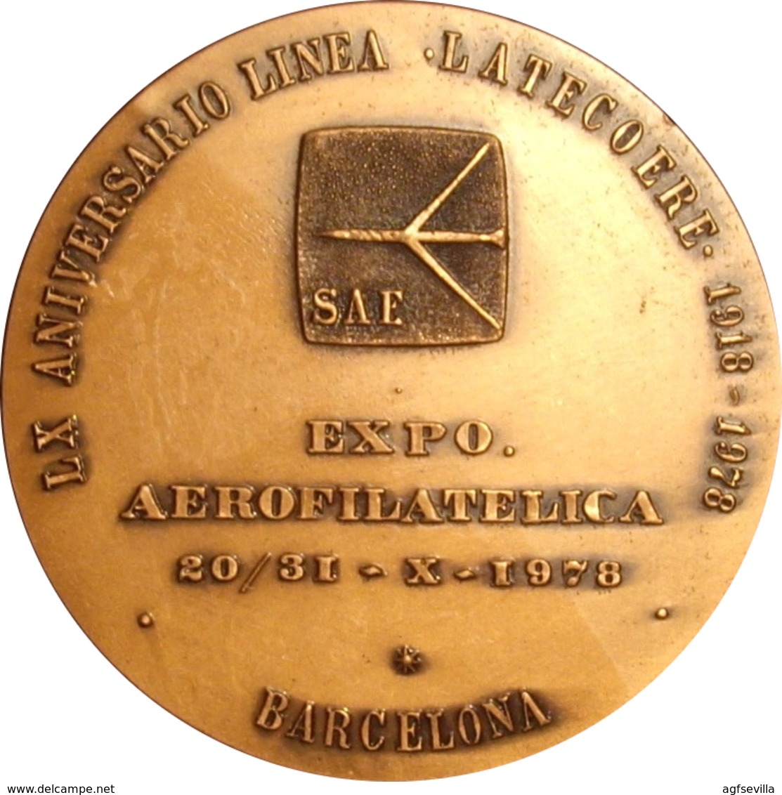 ESPAÑA. MEDALLA LX ANIVERSARIO LINEA LATECOERE 1918-1978. BARCELONA. ESPAGNE. SPAIN MEDAL - Profesionales/De Sociedad