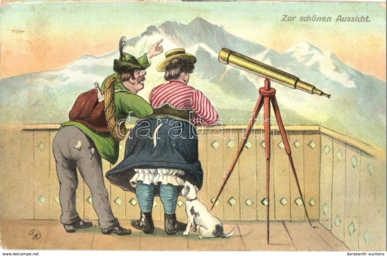 ** T2/T3 Zur Schönen Aussicht! / Humorous Ambiguous Postcard, Dog Looking Under The Lady's Skirt (EK) - Unclassified