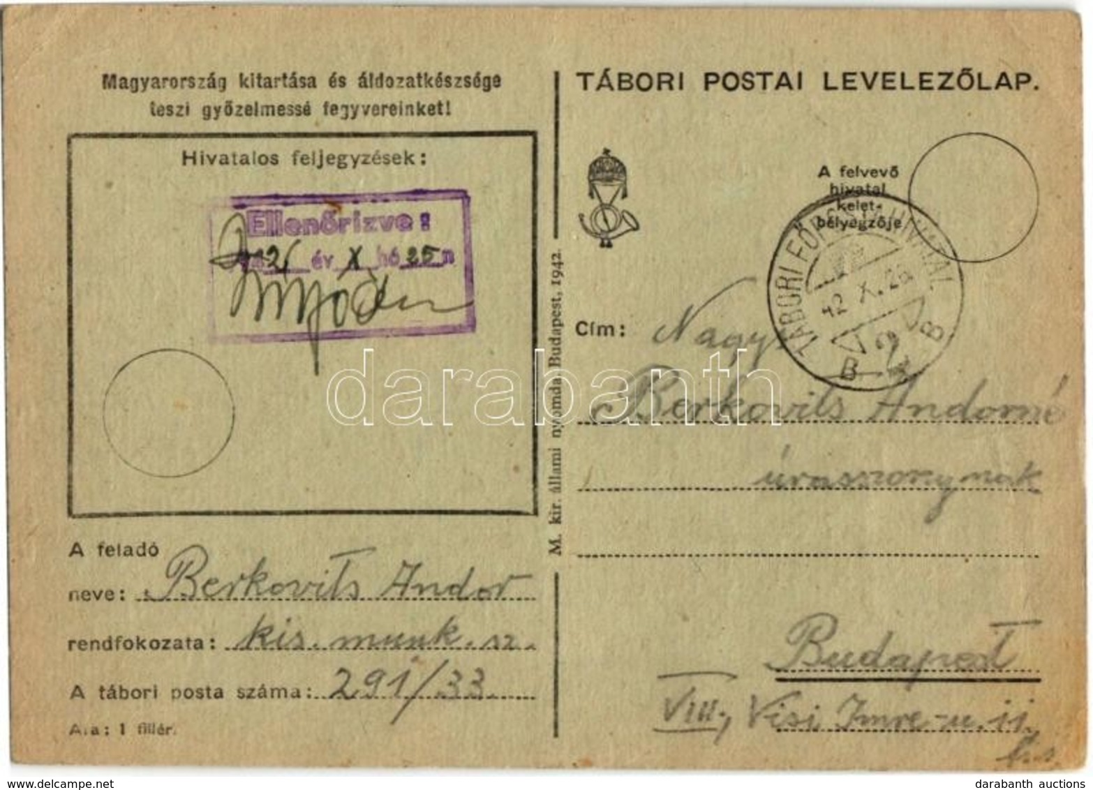 1943 2 Db Levél Berkovits Andor Zsidó Z. 804-es KMSZ-től (közérdekű Munkaszolgálatos) Feleségének. Egyiken Csakannyit Le - Unclassified