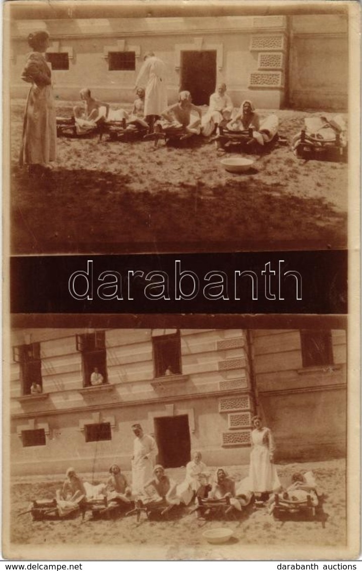 * T2 1916 Przemysl, Napkúra A Katonai Kórház Osztályán A Szabadban, Nővérek és Doktorok A Sérült Katonákkal / WWI K.u.k. - Non Classificati