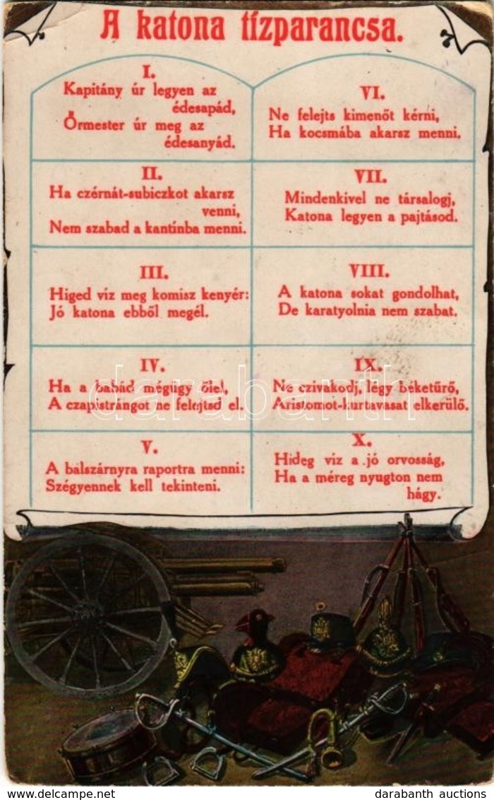 T2/T3 A Katona Tízparancsolata / Ten Commandments Of The Soldier. K.u.k. Military Art Postcard (EK) - Unclassified