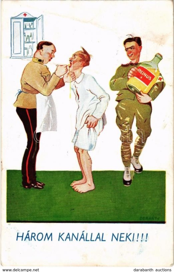 * T2/T3 Három Kanállal Neki!!! / WWII Hungarian Military Art Postcard, Military Humour, Medical Examination S: Bernáth ( - Zonder Classificatie