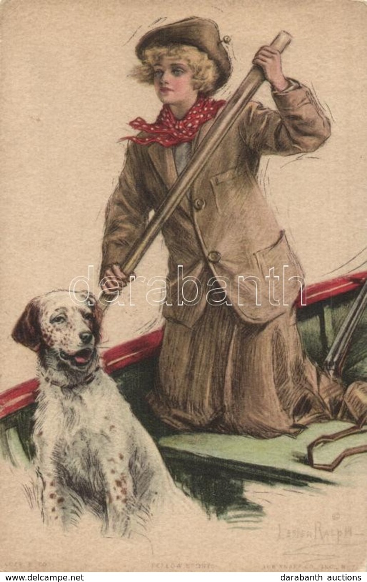 ** T2/T3 'Fellow Sports' / Rowing Lady With Dog, The Knapp Co. Paul Heckscher, Imp. No. 302-9. S: Lester Ralph (EK) - Unclassified