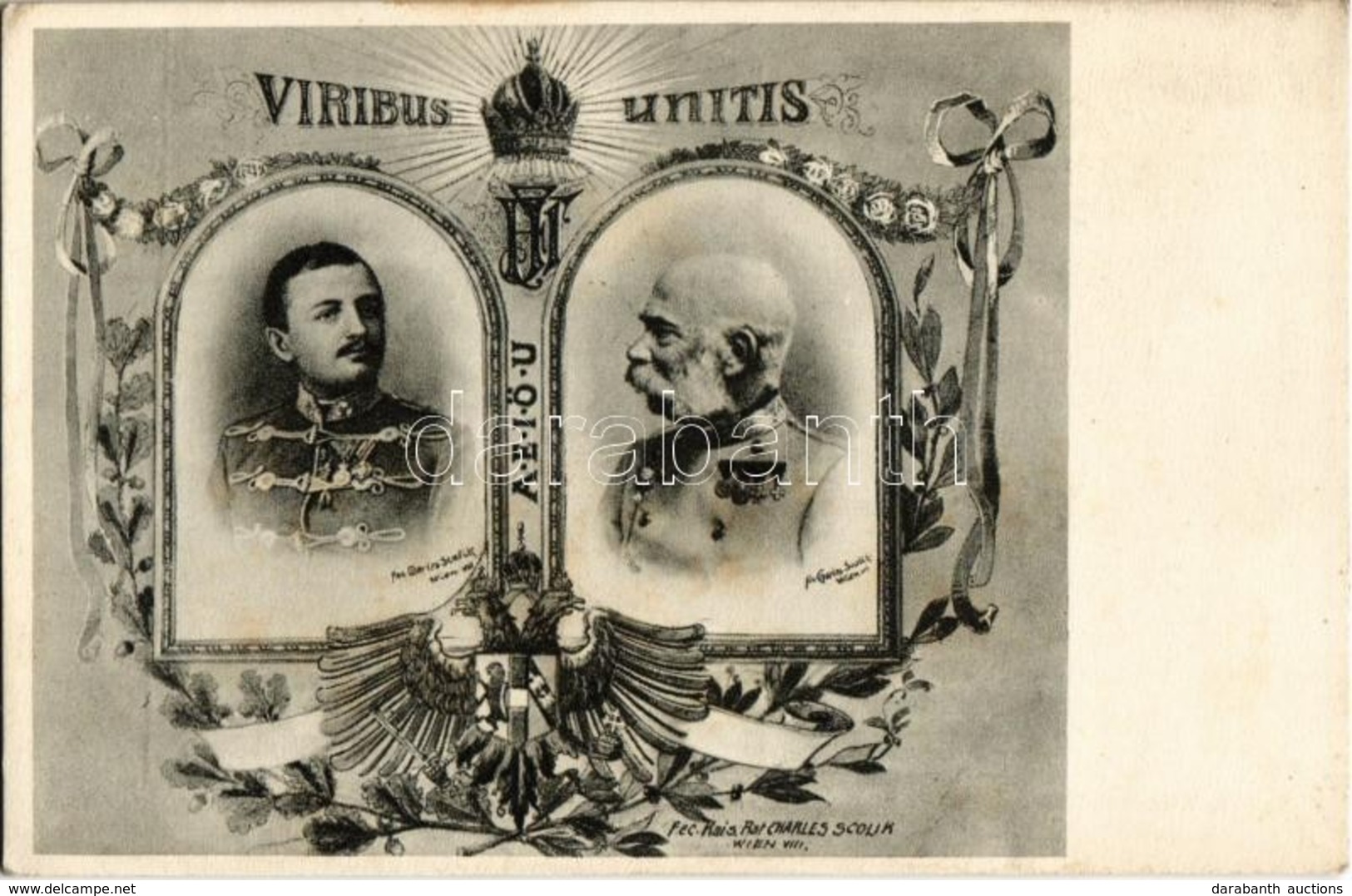 ** T2 Viribus Unitis. Serie 4. Wiener Rotophot / Franz Joseph And Charles I Of Austria. Art Nouveau Floral S: Charles Sc - Non Classés