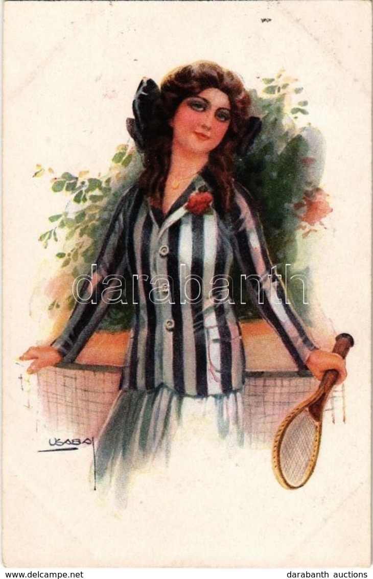 T2 Tennis Player Lady With Tennis Racket. Italian Art Postcard. ERKAL No. 336/3. S: Usabal - Unclassified