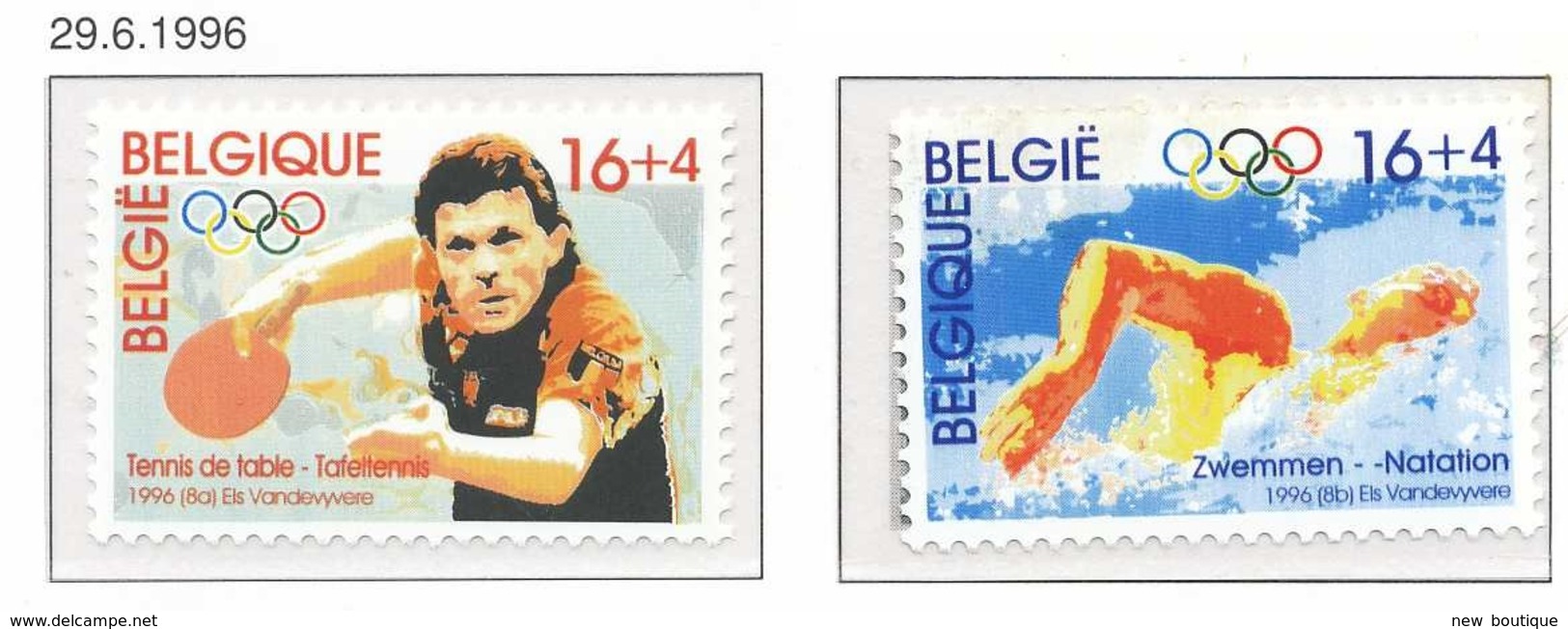 NB - [153692][2646/47] Belgique 1996, 100 Ans Des Jeux Olympiques, Atlanta 1996, Sports, Tennis De Table Et Natation, SC - Ete 1996: Atlanta