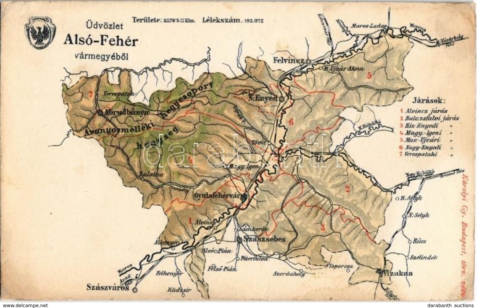 ** T3/T4 Alsó-Fehér Vármegye Térképe. Kiadja Károlyi Gy. / Comitatul Alba De Jos / Alsó-Fehér County Map (r) - Unclassified