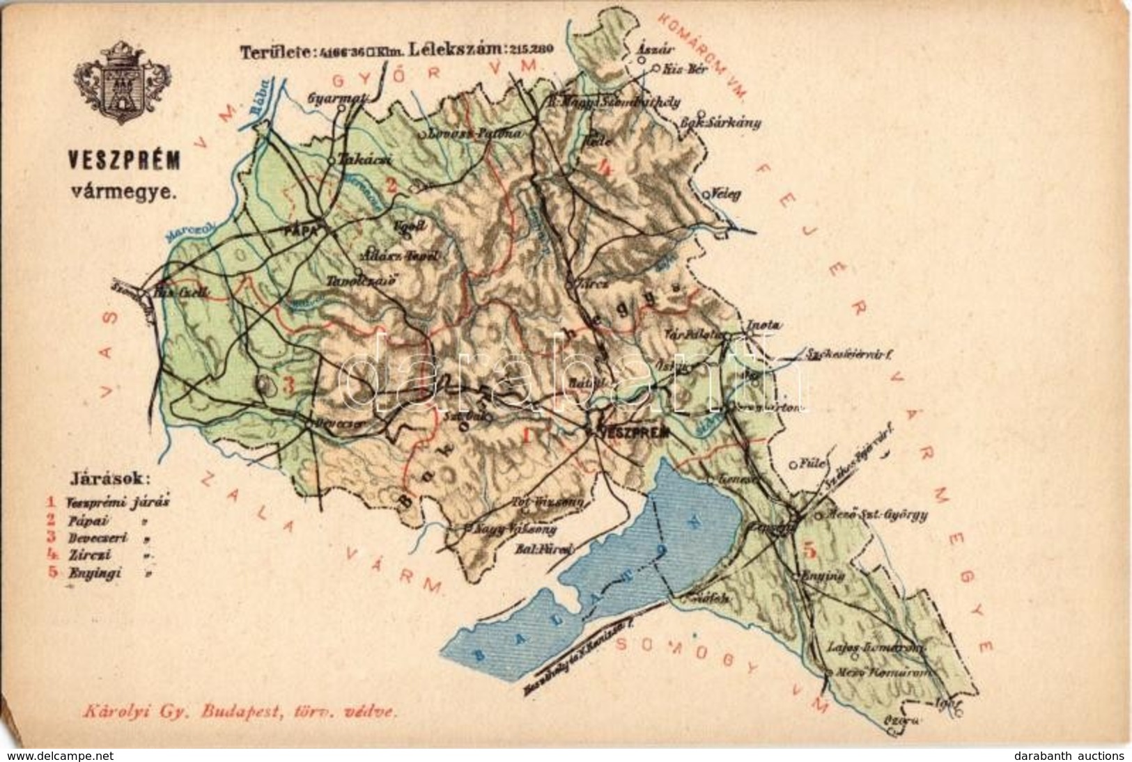 ** T4 Veszprém Vármegye Térképe. Kiadja Károlyi Gy. / Veszprém County Map (EM) - Unclassified