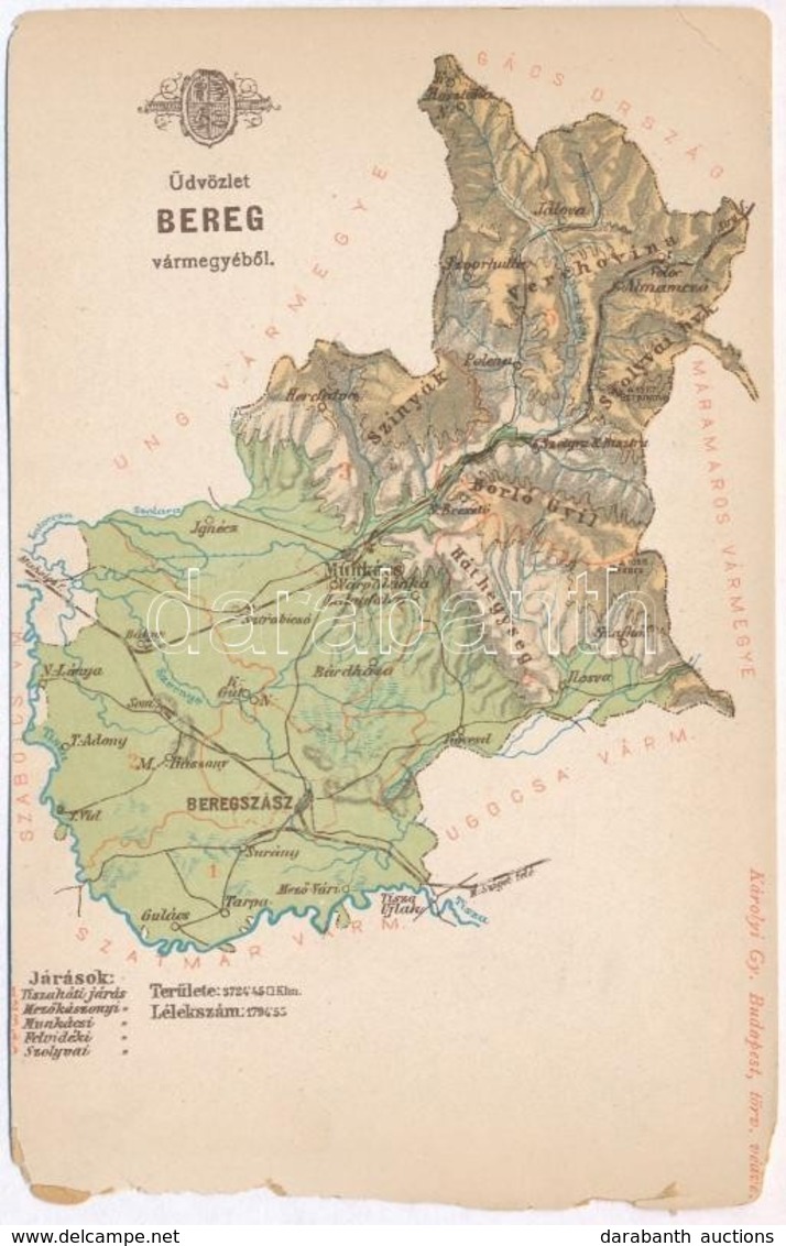 * T4 Bereg Vármegye Térképe. Kiadja Károlyi Gy. / Komitat Bereg / Bereg County Map (b) - Unclassified