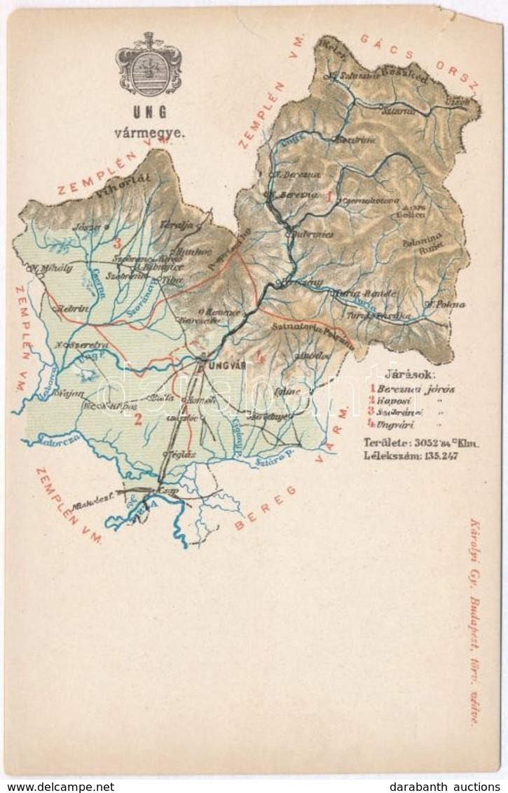 ** T4 Ung Vármegye Térképe. Kiadja Károlyi Gy. / Uzská Zupa / Ung County Map (EM) - Zonder Classificatie