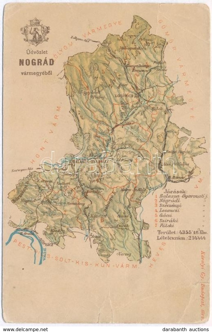 ** T4 Nógrád Vármegye Térképe. Kiadja Károlyi Gy. / Novohradská Zupa / Nógrád County Map (r) - Non Classés