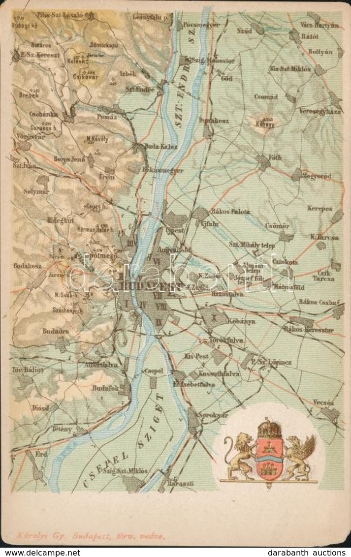 ** T3 Budapest Térkép, Címer. Károlyi Gy. / Map Of Budapest With Coat Of Arms  (EK) - Unclassified