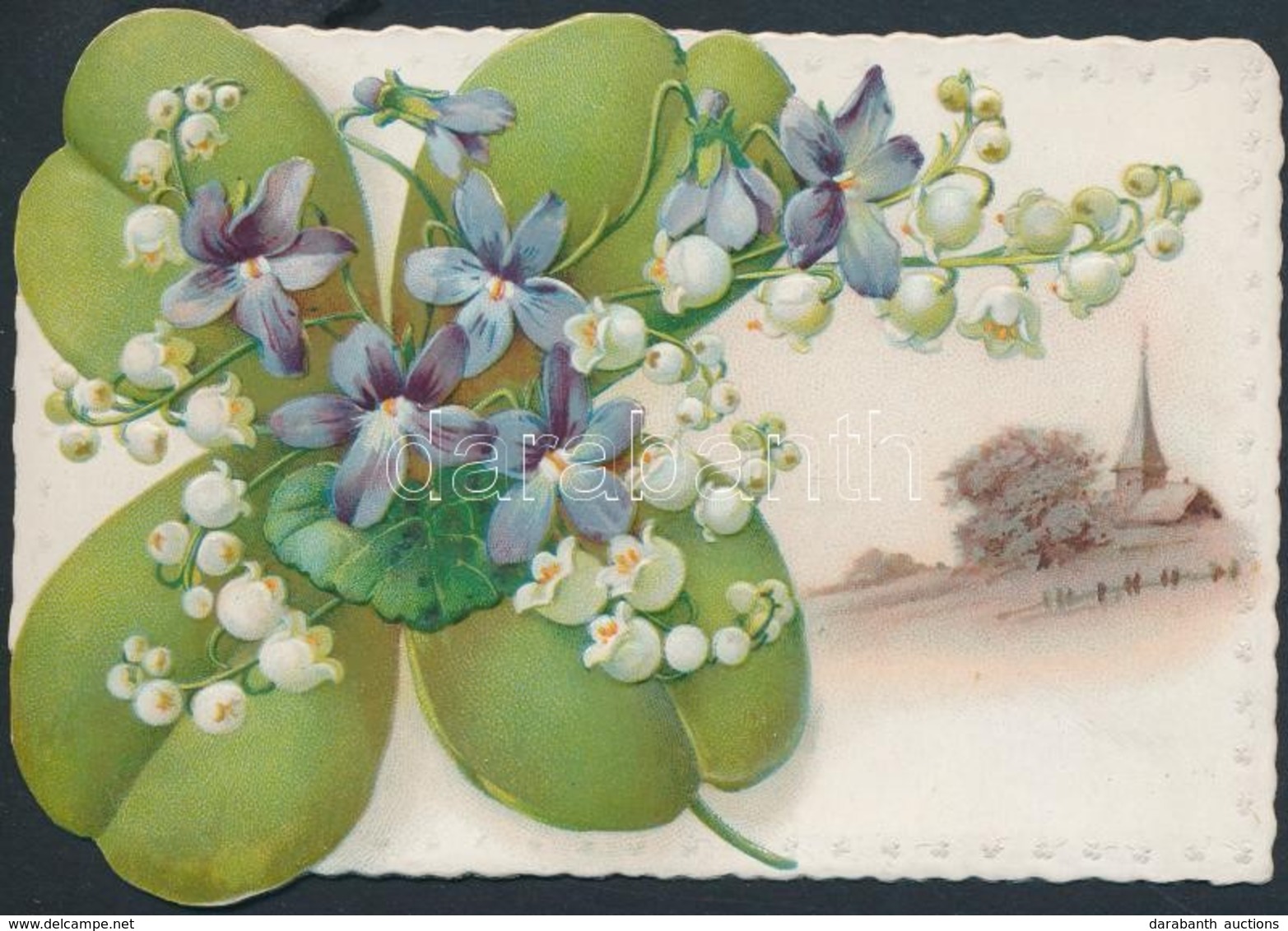 ** T1 Clover, Lily Of The Valley, Church, Litho, Emb., Floral, Small Size (11,2 Cm X 8 Cm) - Zonder Classificatie