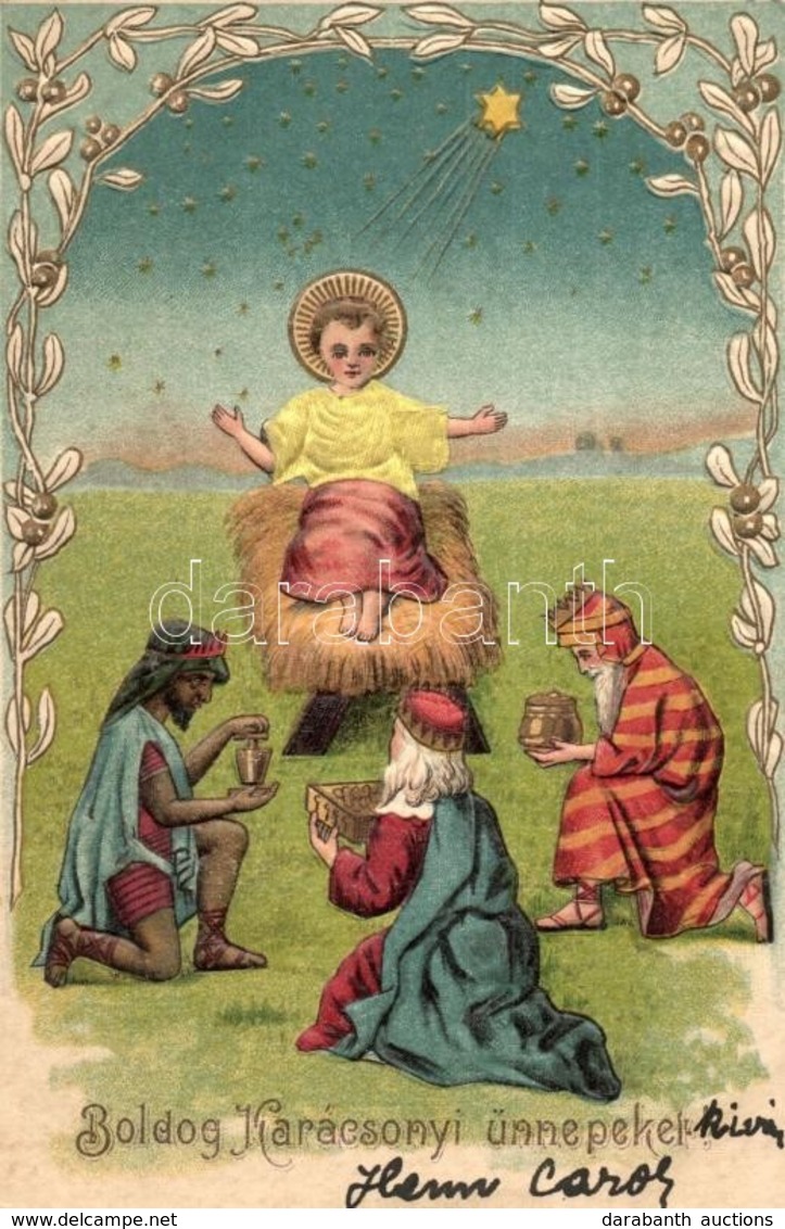 T2 Boldog Karácsonyi Ünnepeket! / Christmas Greeting Art Postcard. Emb. Art Nouveau, Litho Silk Card - Unclassified