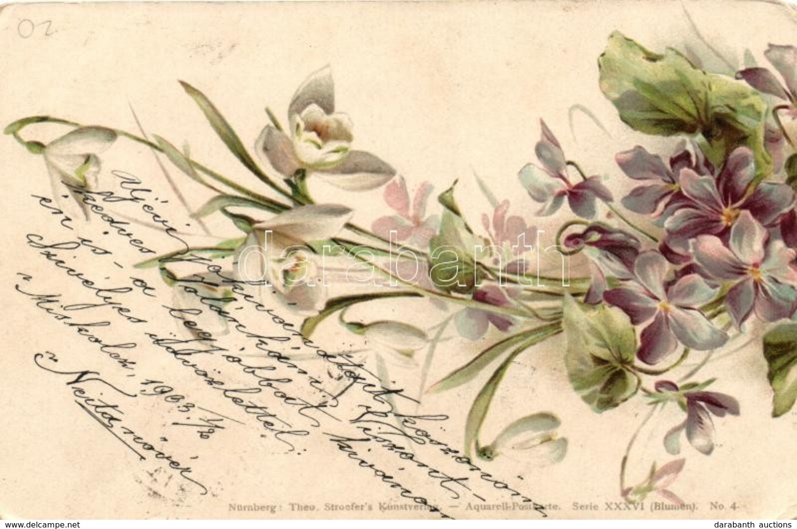 T2/T3 Flower, Theo. Stroefer's Kunstverlag Aquarell-Postkarte Serie XXXVI. (Blumen) No. 4. Litho (EK) - Zonder Classificatie