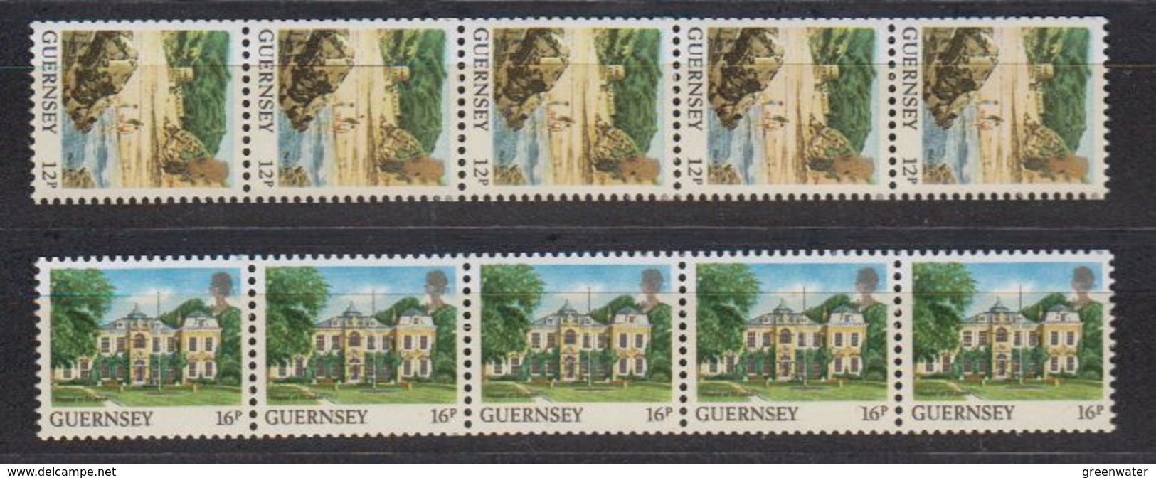 Guernsey 1988 Definitives Views Coil Stamps 2v Strip Of 5 ** Mnh (42399) - Guernsey