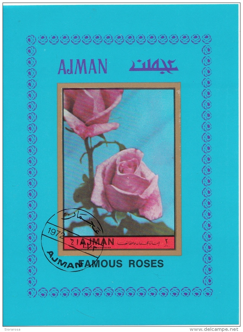 Ajman 1972 Roses Rosa Foglietto Imperf. - Rose