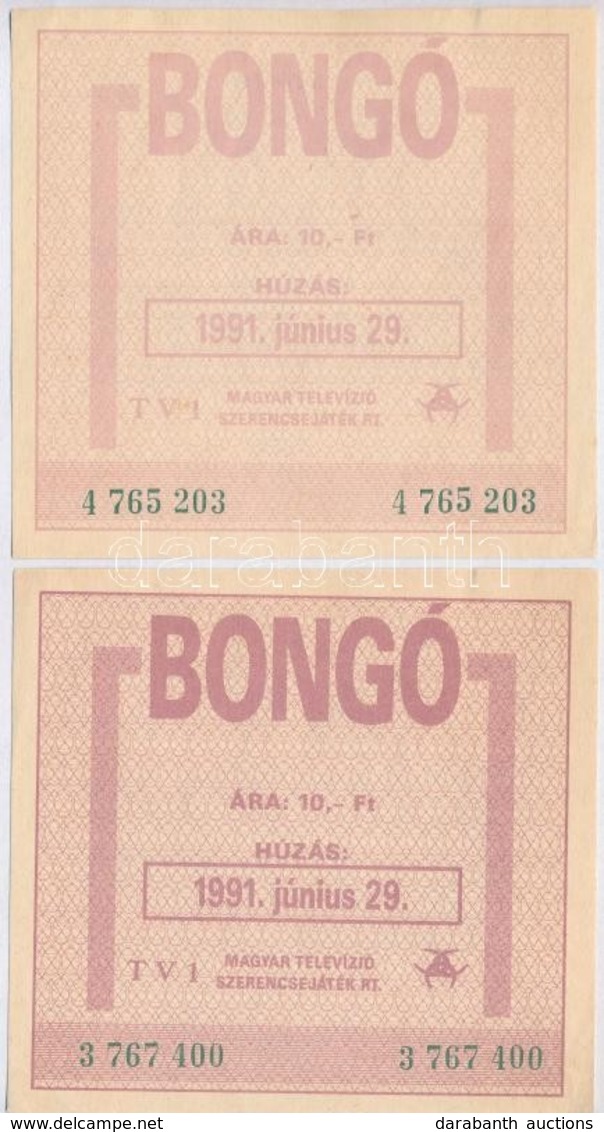 1991. 'Bongó' Sorsjegy (2x) T:I- - Unclassified