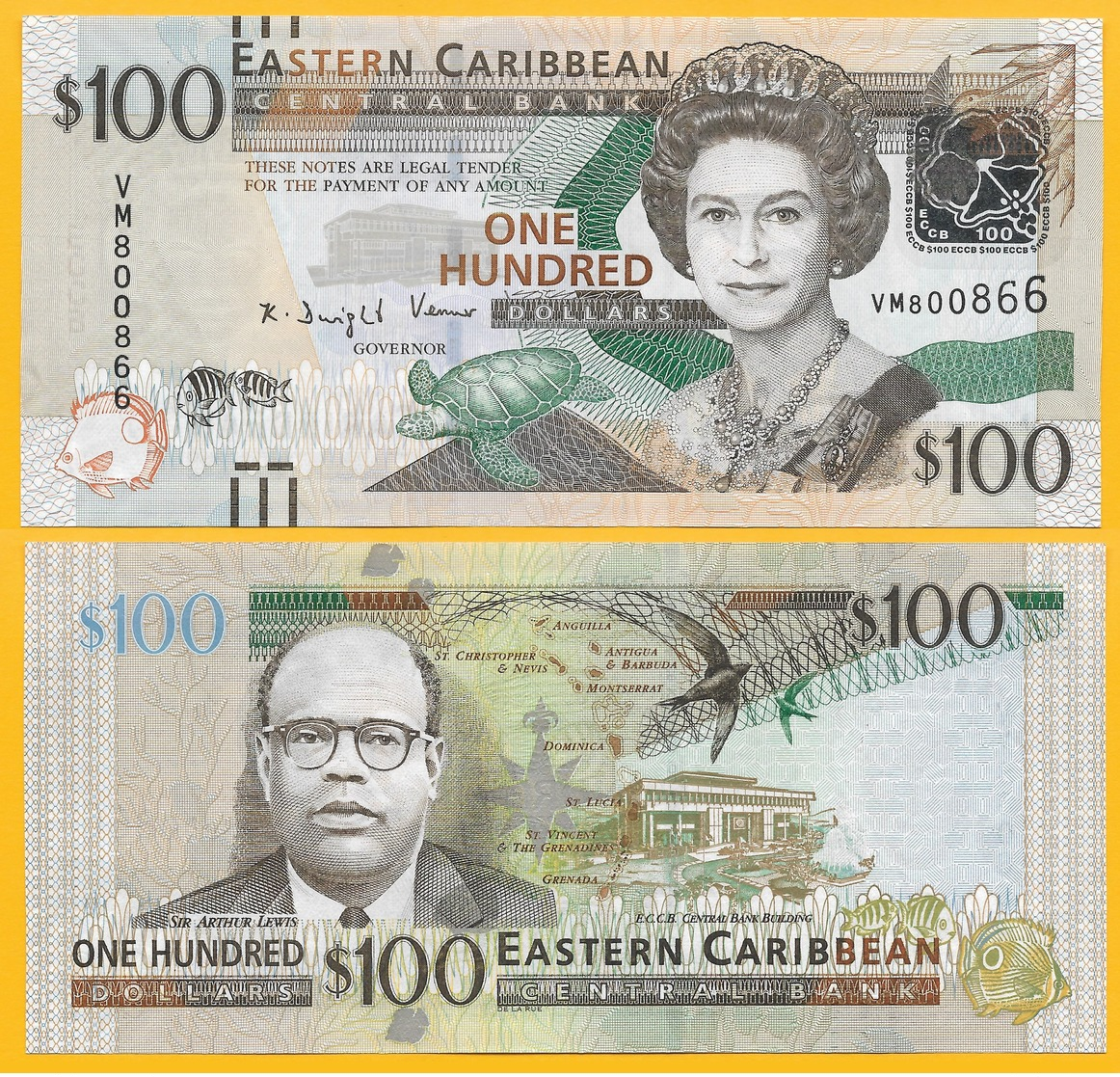 East Caribbean States 100 Dollars P-55a 2012 UNC Banknote - East Carribeans