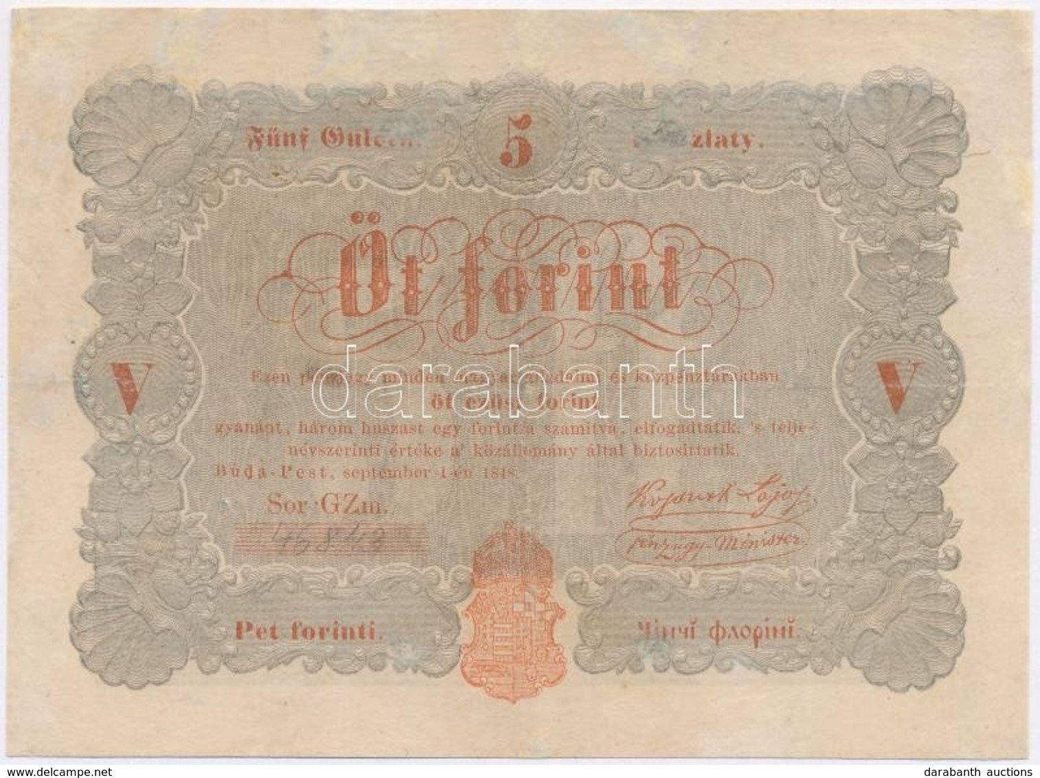1848. 5Ft Vörösesbarna, Barna Hátlap T:III- Restaurált - Unclassified