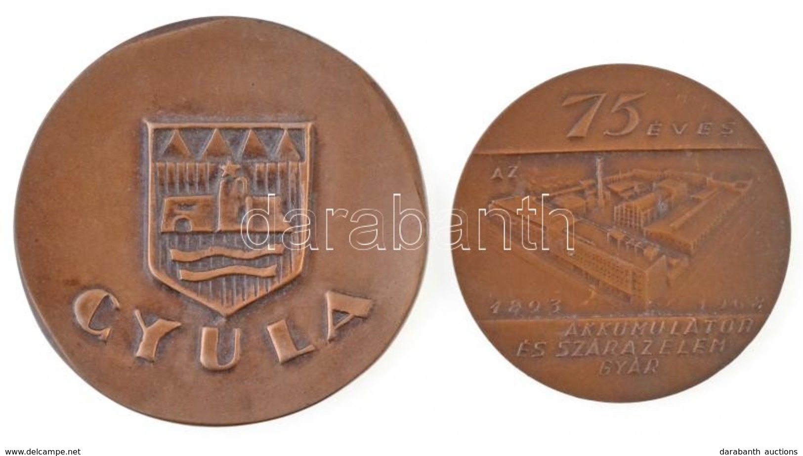 1968. '75 éves Az Akkumulátor és Szárazelem Gyár' Br Emlékérem (70mm) + DN 'Gyula' Br Emlékplakett (86mm) T:2 - Unclassified