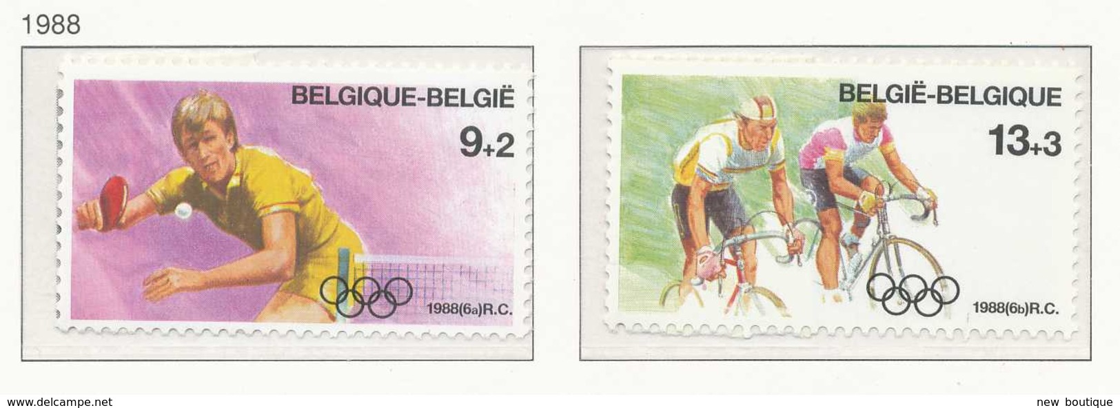 NB - [152775][2285/86] Belgique 1988, Sports Divers, JO De Séoul 1988, Tennis De Table (ping Pong) Et Cyclisme, SC, SNC - Ete 1988: Séoul