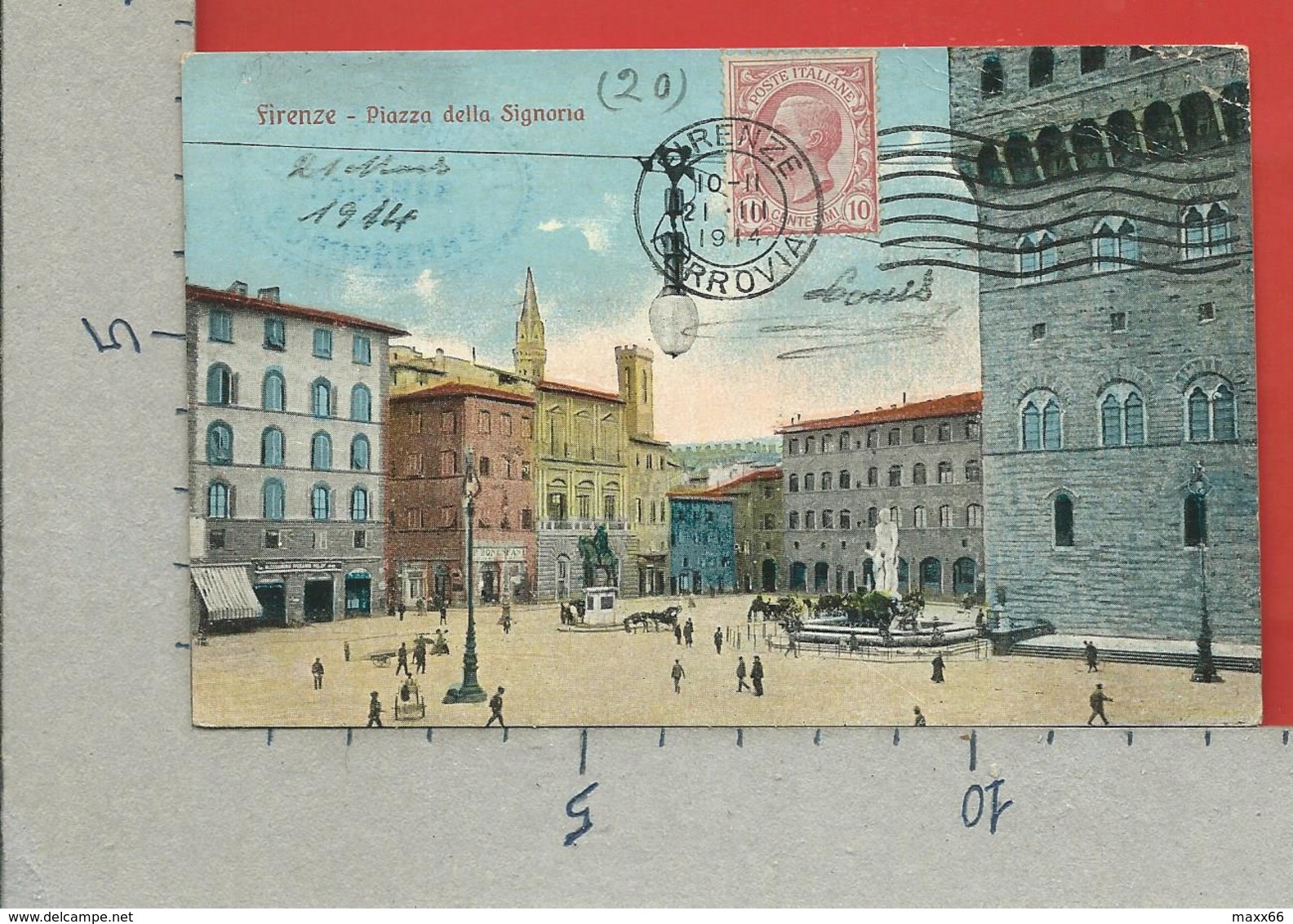 CARTOLINA VG ITALIA - FIRENZE - Piazza Della Signoria - 9 X 14 - ANN. 1914 Per La FRANCIA - Firenze