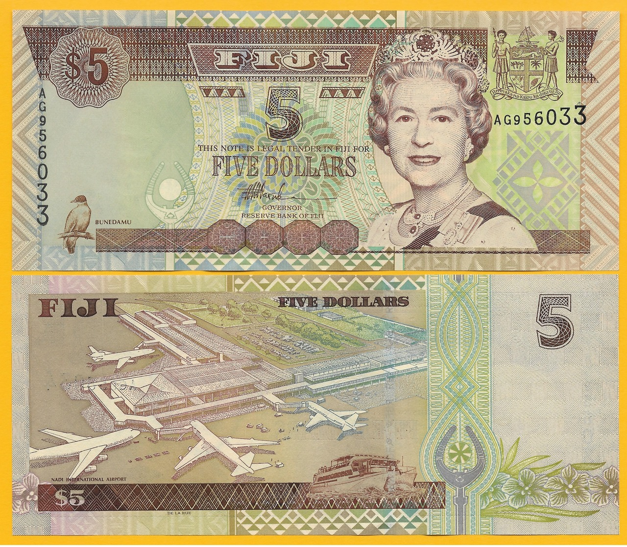 Fiji 5 Dollars P-105b 2002 UNC Banknote - Fiji