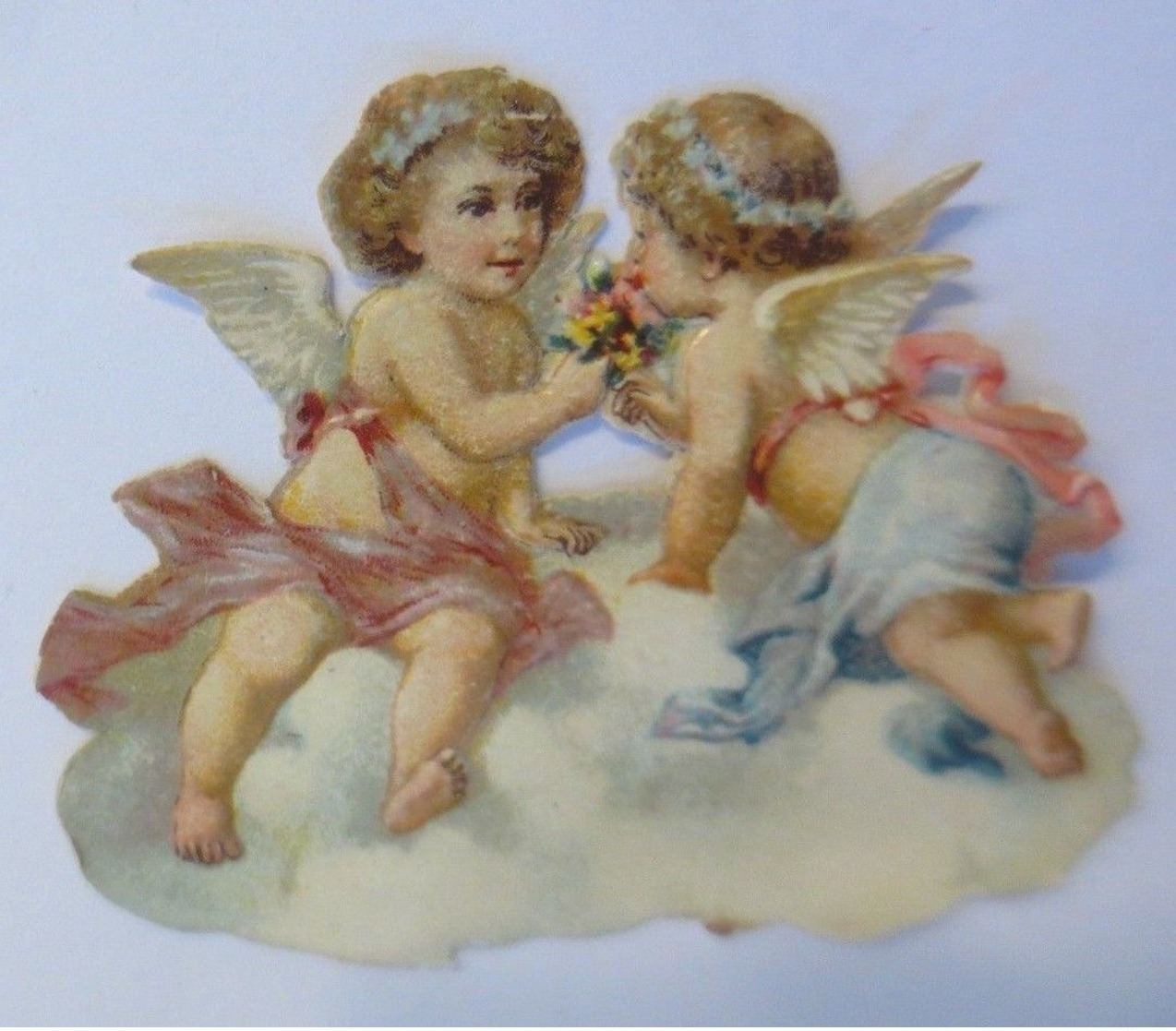 Oblaten, Engel, Wolke,   1900,    5,5 Cm X 4,5 Cm  ♥   - Sonstige & Ohne Zuordnung